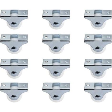 Set of 12 rigid fixed 2.5 cm non-swiveling casters with metal top plate, hard plastic wheels for furniture, silver (1/5)