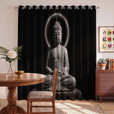 Rideau Occultant Statue De Bouddha en Méditation Lot De 2 Rideaux Occultant Thermique Isolant à Oeillets, Zen Minimaliste, Decoration Chambre Salon Fenetre, 140 X 225 cm - 140L X 225H cm (2 Panneaux) (1/5)