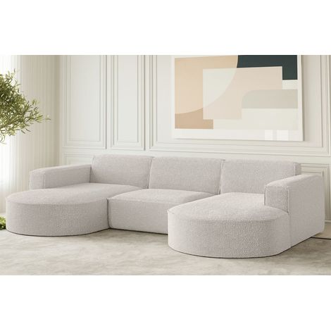 Wohnlandschaft U-Form Sofa PALMA in Stoff Ascot Pearl