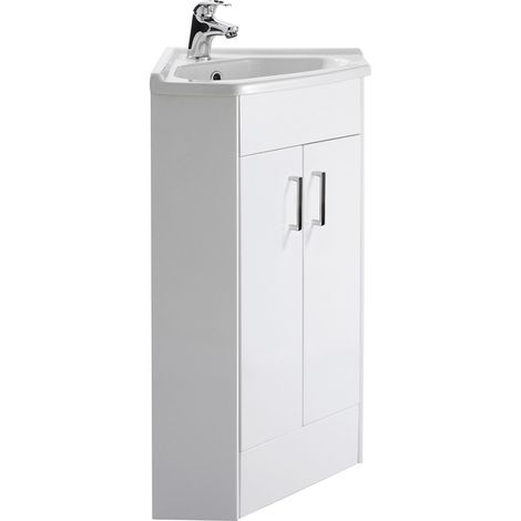 Gloss White Bathroom Corner Vanity Unit with Basin - Cloakroom Storage Under Sink Unit - 897mm x 590mm (1/5)