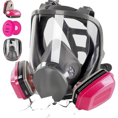 Masque respiratoire intégral avec filtres 60921 et 2097, réutilisable, masque à gaz de survie nucléaire et chimique pour peinture par pulvérisation, ponçage, résine, poussière fine (1/5)