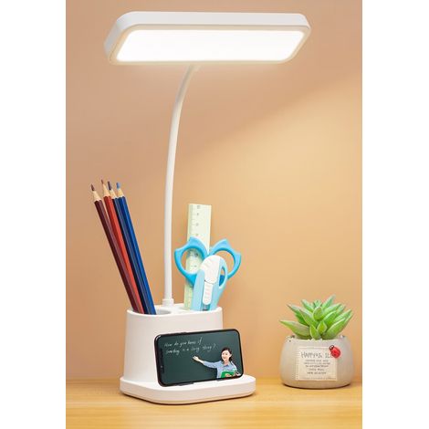 Lampe de bureau noire, lampe de bureau LED rechargeable avec porte-stylo pour téléphone, commande tactile, 3 modes de couleur (1/5)