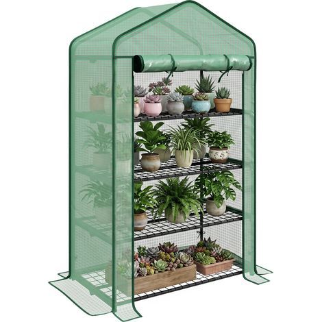 Serra da giardino per balcone, scaffale serra a 4 livelli, 90L x 49l x 160H cm, acciaio zincato, telo rimovibile in PE ad alta densità, verde (1/5)