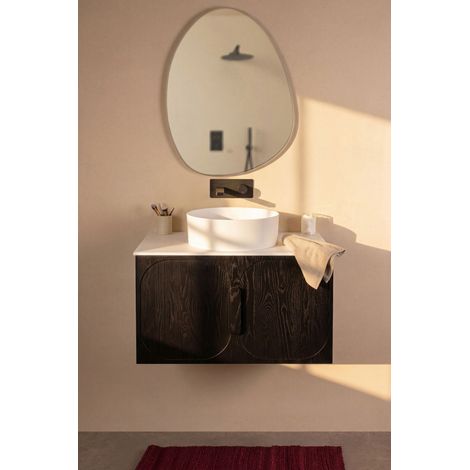 Meuble salle de bain suspendu FINN 1 tiroir BASS 80cm  noir  plateau sans trou robinet