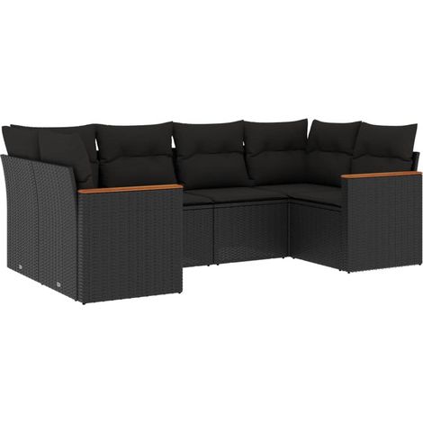 Set Divano da Giardino 6 pz con Cuscini Nero in Polyrattan vidaXL (1/3)
