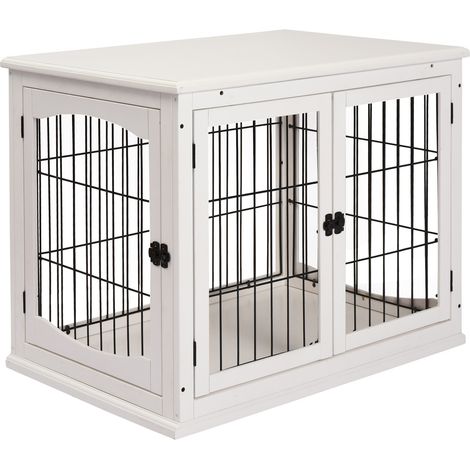 Niche transport pour chien intérieur en MDF et métal blanc 81 x 58,5 x 66 cm (1/5)