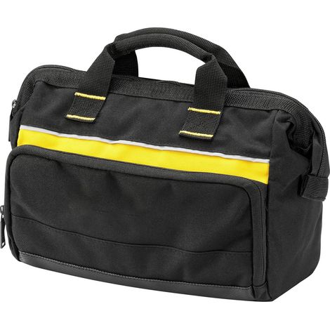 Bolsa para herramientas de lona de 600 deniers, 8 compartimentos interiores, base reforzada, asa acolchada de algodón, dimensiones: 300 x 130 x 250 mm, color negro