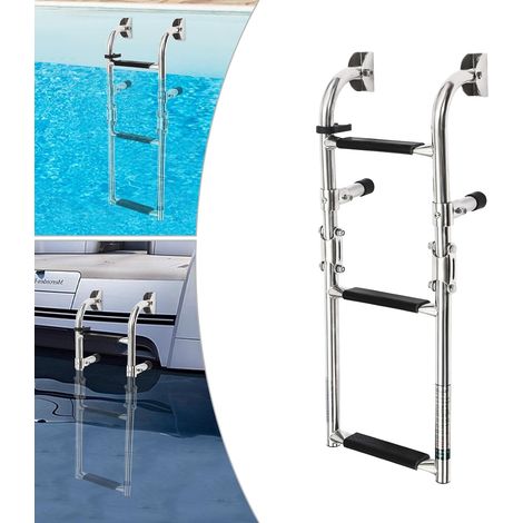 Échelle télescopique de bateau de 3 étapes, Échelle de quai de natation d'acier inoxydable pliante d'acier inoxydable 304 avec des marches antidérapantes, Échelle de bateau pliable (1/5)