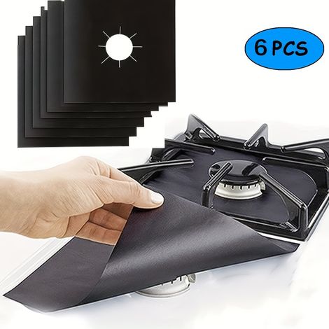 Lot de 6 protections de brûleurs à gaz réutilisables, épaisseur 0,12 mm, faciles à nettoyer pour une répartition efficace de la chaleur. (1/5)