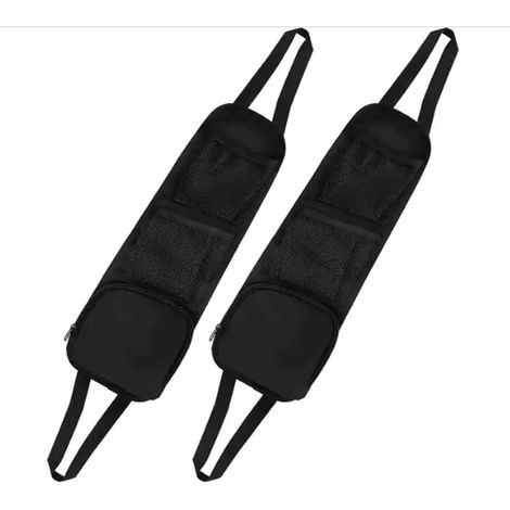 Filet De Rangement Pour Siege Auto - Tissu Oxford 600D - 3 Compartiments (2 Mailles + 1 Fermeture Eclair) - Universel Voiture Camion - Noir - 2 Pièces (1/5)
