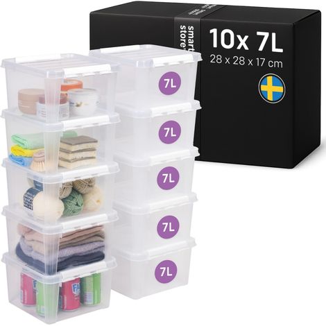 10x Boîte de Rangement Plastique avec Couvercle Classic 7L (28x28x17cm)  Empilable et de Qualité Alimentaire  Boîte Plastique avec Couvercle (1/5)