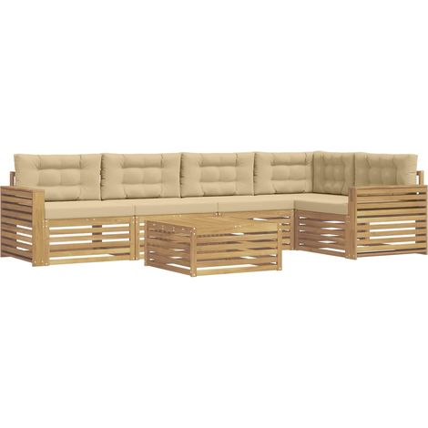 Outdoor-Sofagarnitur 6 stk. 5-Sitzer Weiß und Beige Polyester vidaXL (1/5)