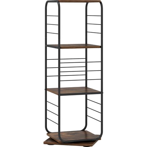 Estantería giratoria de 4 niveles con estructura metálica de 360 grados, color marrón rústico