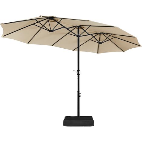 Homevive Sombrilla de Playa Extragrande con Base Parasol de Jardín Reclinable con Manivela Beige (1/5)