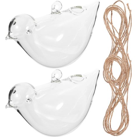 Ensemble de 2 pots fleurs suspendus en verre, motif oiseau original, faciles à ranger (1/5)