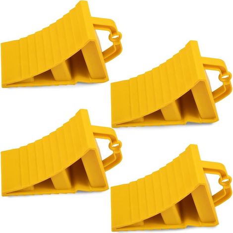 Lot de 4 cales de roue en plastique avec poignée pour voiture, remorque, caravane, camping-car