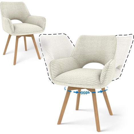 2er Set Drehstuhl mit Armlehne und Holzbeinen, 360° drehbar, beige (1/5)