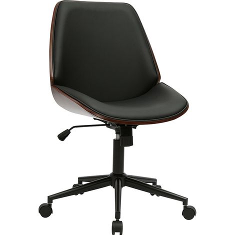 Chaise de bureau à roulettes noire et bois foncé DOUGLAS