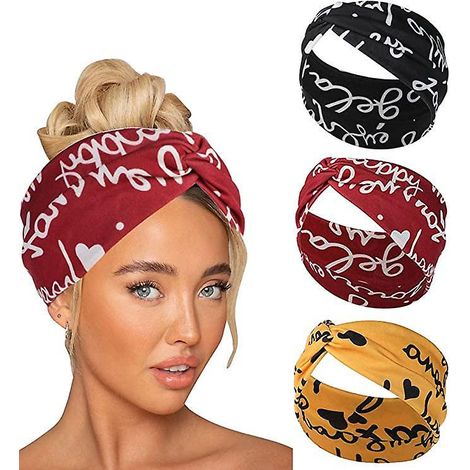 bandeaux De Sport Pour Femmes (3 Pices, Rouge, Jaune Et Noir), Bandeaux De Yoga, Bandeaux Croiss Lastiques  Lettres Simplifies Vintage, Bandeaux P (1/5)