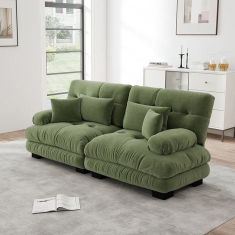 Ecksofa Chenille Grün modular mit Rundarmlehnen und 4 Kissen (1/5)