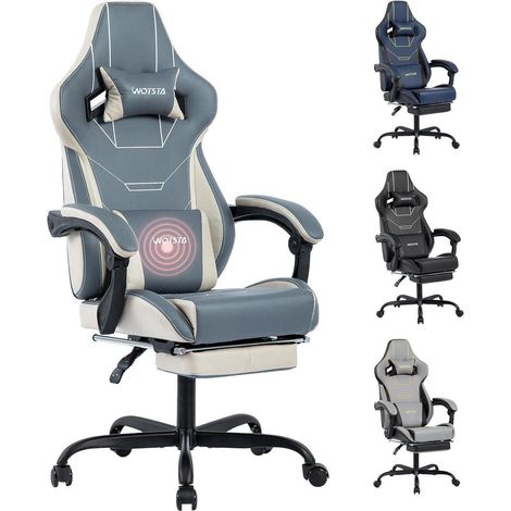 Ergonomischer Gaming Stuhl mit Fußstütze Bürostuhl Racing Chair Blau Beige (1/5)