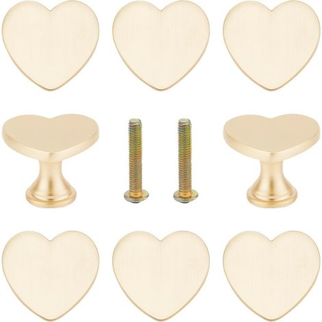 8pcs Boutons de Tiroir en Alliage, Poignée en Forme de Cœur pour Armoire en Métal Commode, Poignées Avec Vis Boutons de Meubles Dorés pour La Maison, Placard, Armoire (1/5)