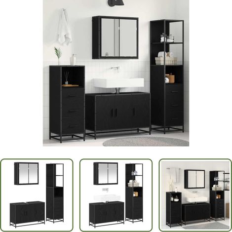 vidaXL Meubles murales -  Ensemble de mobilier de salle de bain 3 pcs Chêne noir (1/5)