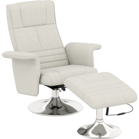Massagesessel mit Fußhocker, Fernsehsessel mit verstellbarer Rückenlehne und 360°-Drehsitz, 78 x 95 x 88 cm, cremefarben (1/5)