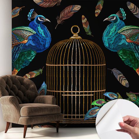 Papier peint autocollant avec imprimé pour cuisine facile à appliquer pour mur a motif Image de paon 250x250 cm (1/5)