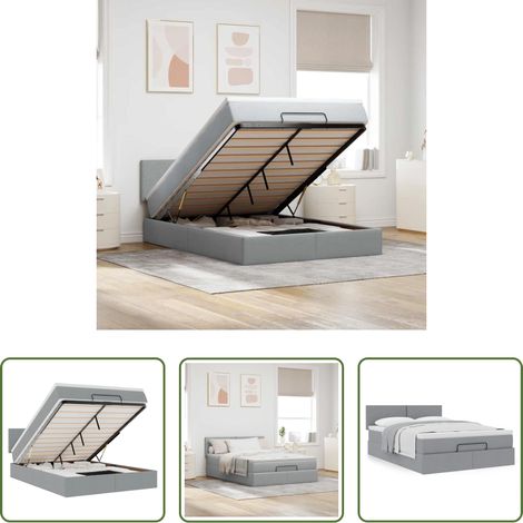 vidaXL Stauraum -  Ottoman-Bett mit Matratze Hellgrau 140x200 cm Stoff (1/5)