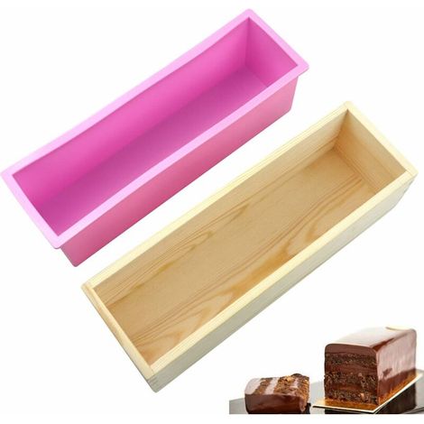 Moules à savon DIY Savon Cuisson Gâteau Pain Toast Moule Rectangulaire Pour Faire Du Savon Cuisson Gâteau Doublure En Silicone Moule À Savon Avec Boîte En Bois DIY Faire Outil De Cuisson Gâtea (1/5)