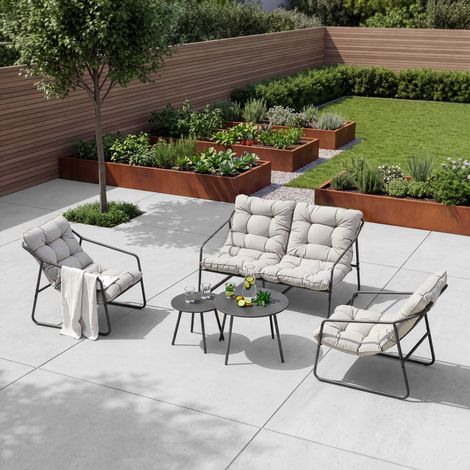 Gartenmöbelset Kivanta 5-tlg. Dunkelgrau/Beige [en.casa] (1/5)