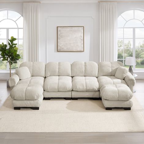 Modulares U-Ecksofa 4-Sitzer, Chenille, 330 x 149 x 90 cm, Beige Khaki HAVRYA (1/5)