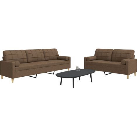 Ensemble de 2 canapés 2 et 3 places en tissu marron avec coussins décoratifs - PANGIVO (1/5)
