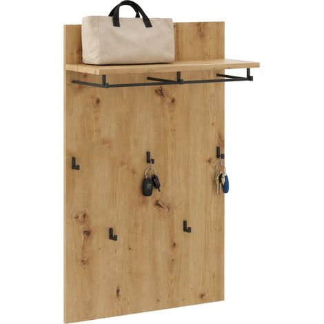 Garderobenhaken Chianni, 5 Haken, schwebende Montage, Metallstruktur, 115h cm Braun Eiche Knoten