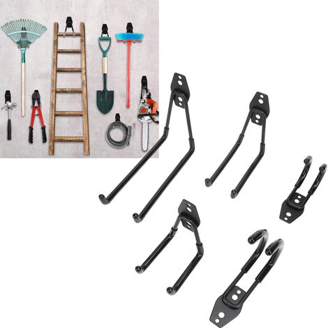 Support mural de garage/support mural pour skateboard avec 14 crochets robustes et 3 points de soudure pour organiser vélos, échelles, chaises, pelles, casques, etc. en surpoids. (1/5)