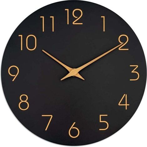 Horloge Murale Noire 35,6 cm Silencieuse Sans Tic Tac Chiffres Or Rose Déco Minimaliste Chambre Salon Cuisine (1/4)