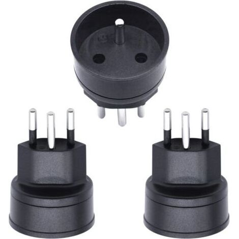 EU-zu-Schweiz/Liechtenstein 2-Pin-Adapter DE/FR/IT/ES 3-Pin-Stecker für Besucher aus Frankreich/Deutschland (3 Stück, Schwarz) (1/5)