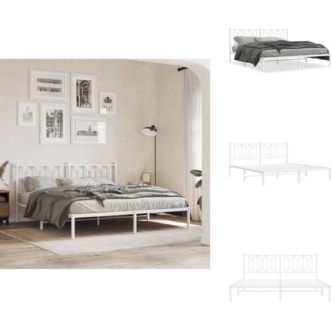 Bettgestell mit Kopfteil Metall Weiß 180x200 cm - Metallbettfundament - Doppelbettgestell - Weißes Bettgestell - Boxspringrahmen - Stahlbettgestell