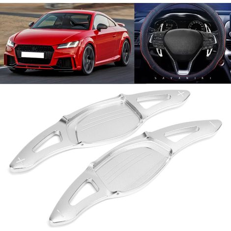 Une paire de palettes de changement de vitesse allongées pour volant Audi RS3/RS4/RS5/R8/TTS, argentées.