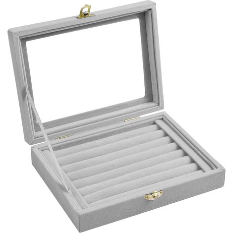 7-Emplacements Boîte à Bijoux en Velours, Portable Coffret Rangement Bagues pour Femmes, Rangement Bijoux pour Collier Bracelets Boucles Oreilles Bagues(Gris)
