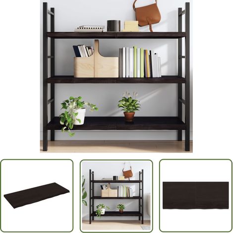 The Living Store Wandregal Dunkelbraun 120x50x(2-4)cm Massivholz Eiche Behandelt - Wandregal - Eichendielen - Holzmöbel - Landhausstyle - Wohnraumgestaltung (1/5)