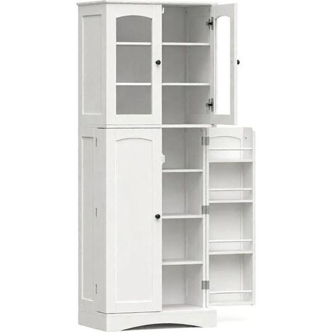 CHICFURN Aparador de cocina blanco 60 x 40 x 162 cm en MDF, aglomerado y acrílico, 70 kg (1/5)