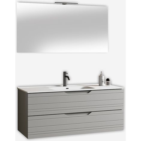 Mobile bagno sospeso con specchio e lavabo Solmira - Grigio