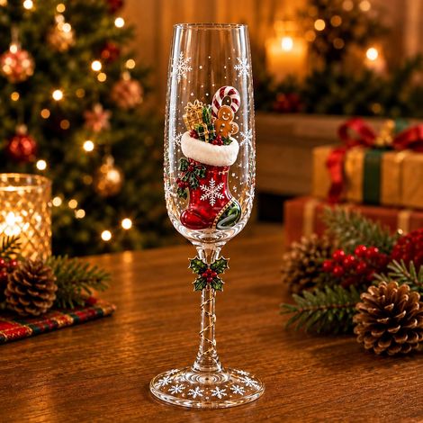 Verre à Vin Décoratif Père Noël en Verre avec Motif 3D Cartoon, Modèle F pour Table de Fêtes, 200 g – Livraison gratuite