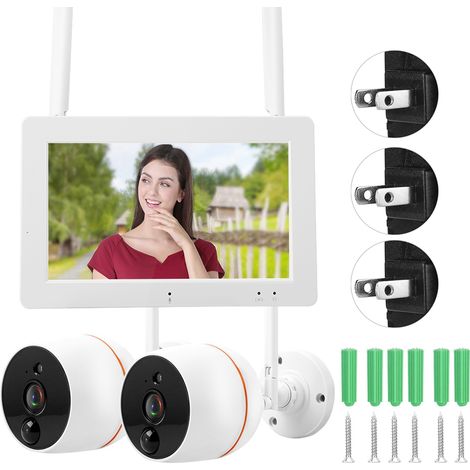 Écran LCD sans fil WiFi moniteur 4 canaux DVR de sécurité quad avec 2 caméras CCTV 110-240V (prise US) (1/5)