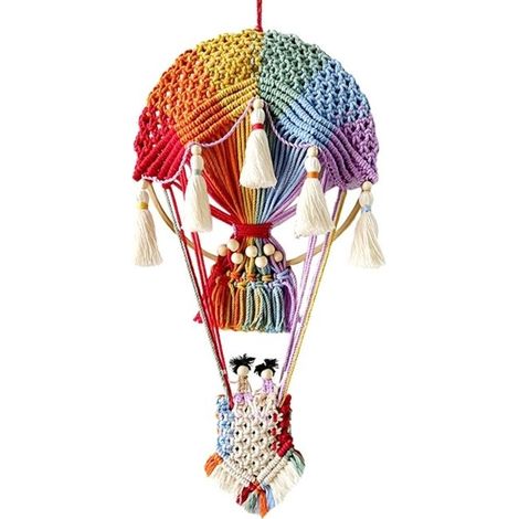 Handgewebter Wandteppich mit Heißluftballon-Motiv, böhmische Wanddekoration, mehrfarbig (1/5)
