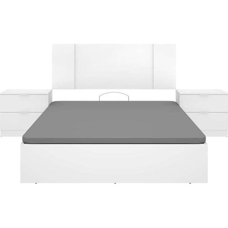 Conjunto de cabecero + dos mesitas + canape para cama de 135cm Flora acabado blanco, 237cm(ancho) 96cm(alto) 193cm(f