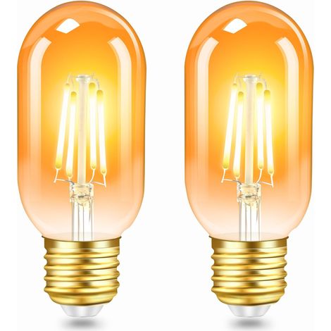 Lot de 2 Ampoules LED Edison Vintage E27 4W,Verre Ambré,Blanc Chaud 2200K,Équivalent 40W,400LM,220V,Non Dimmable,T45 Filament Rétro,Déco Maison,Bar,Café (1/5)