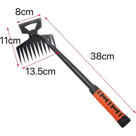 (1 pièce, 11 dents) Pelle à désherber en métal 2 en 1, râteau de jardin à double tête en acier inoxydable (1/5)